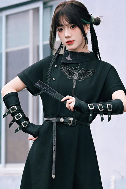 Black Dark Fantasy Metal Buckle Arm Covers (Fingerless Gloves)