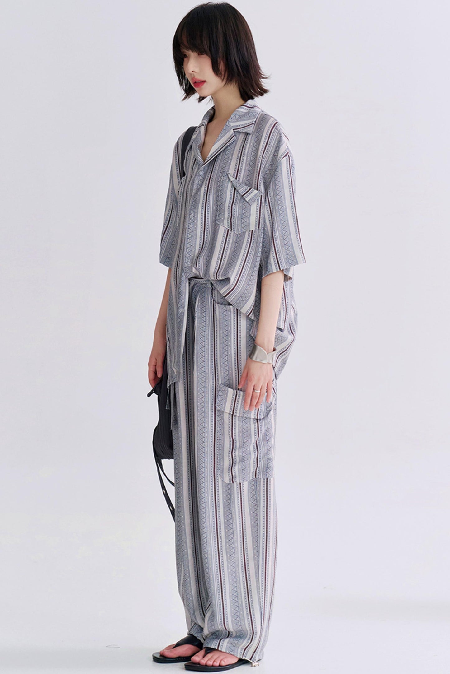 レトロプリントショートスリーブシャツセットアップ