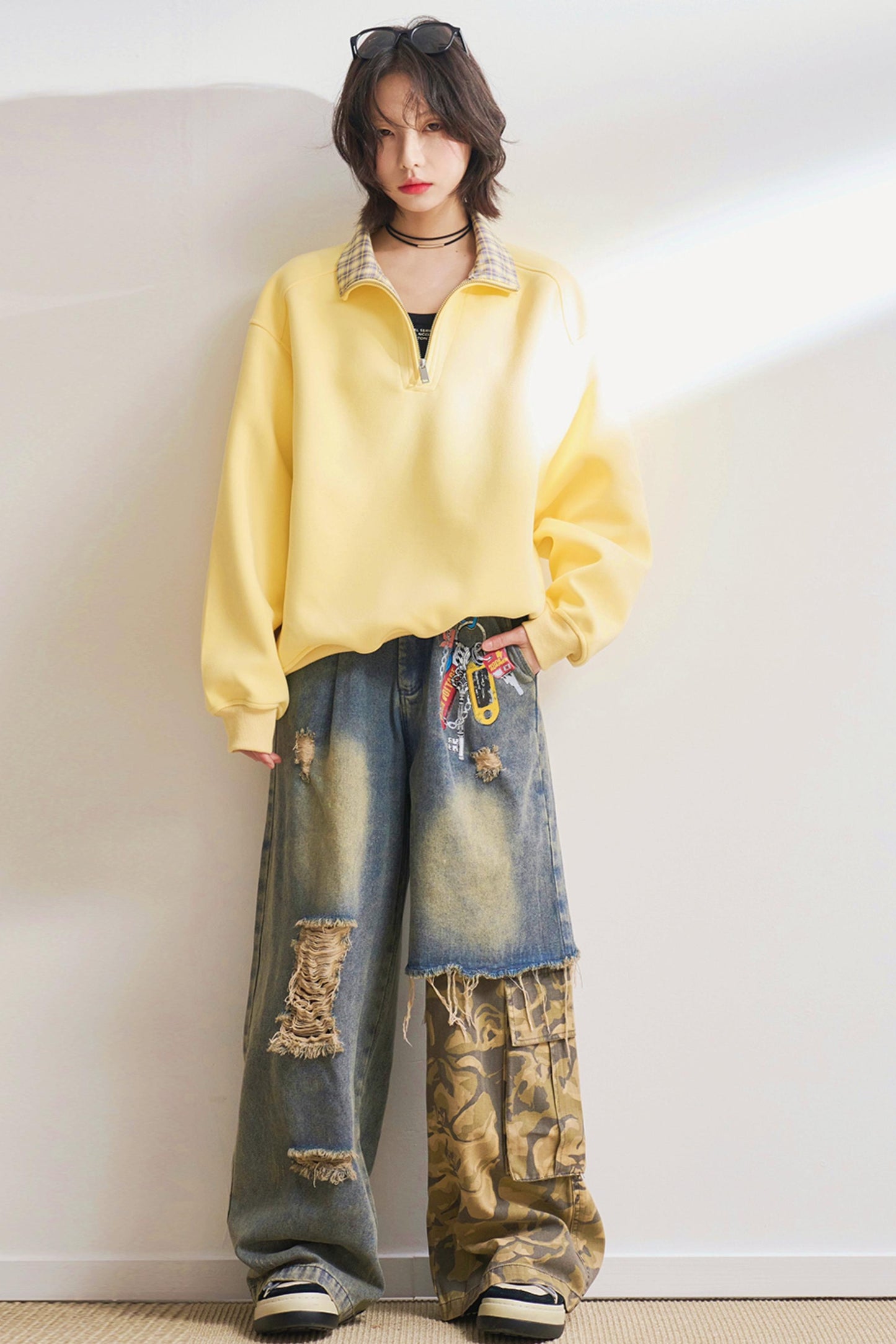 ステートメントパッチワークカモジーンズ