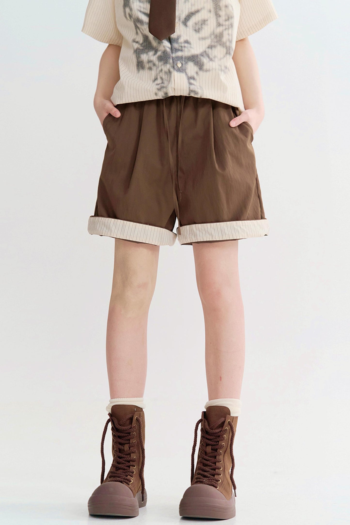 ハイウエストカラーブロックハーフパンツ