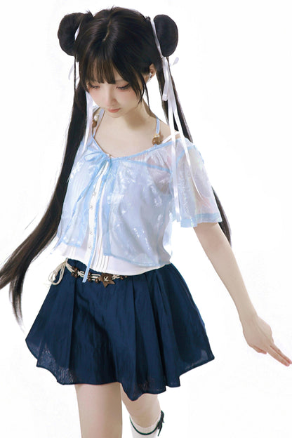 Completo marinaro in chiffon blu trasparente