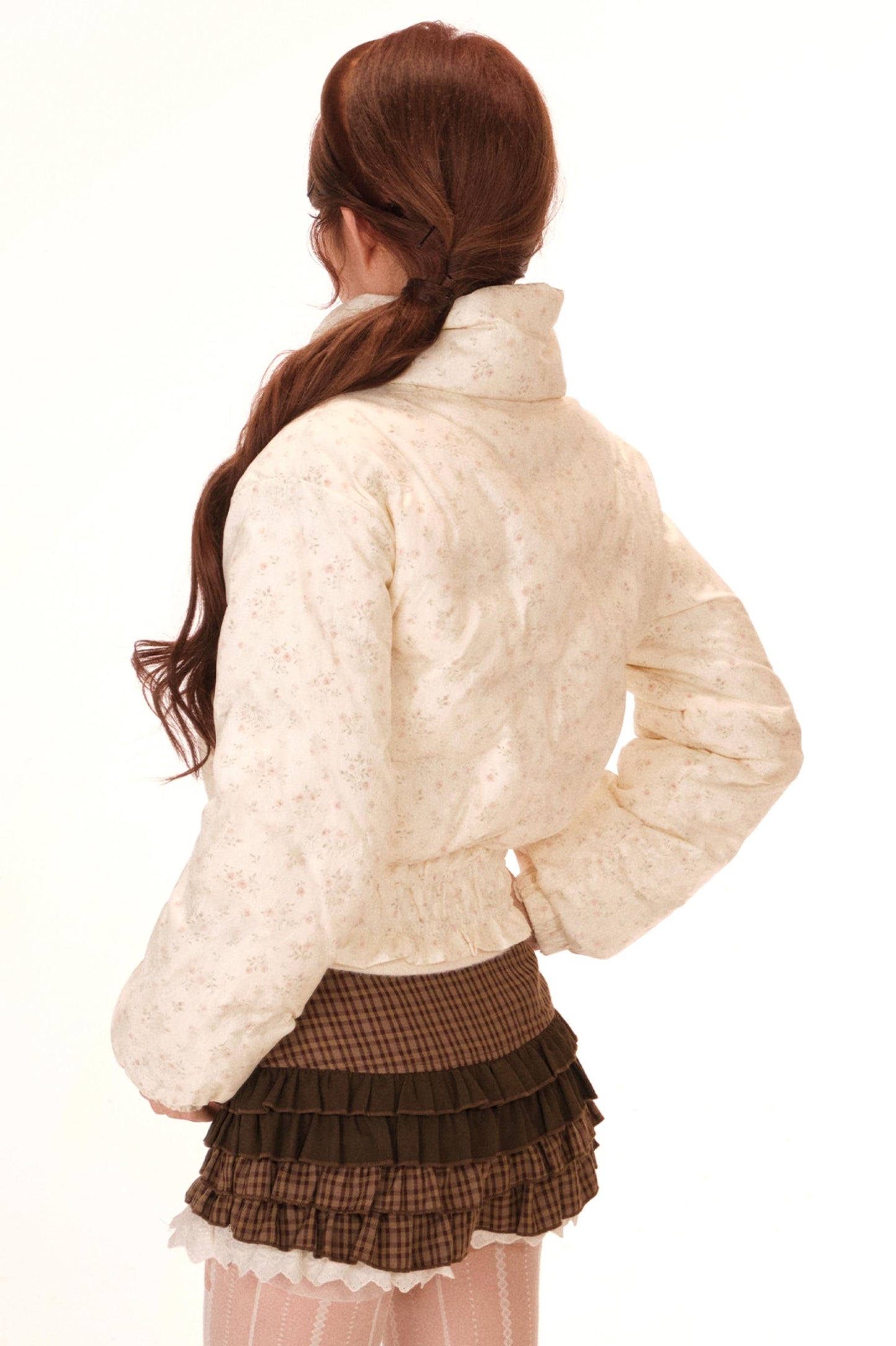 Sweet Lace Floral Down Jacket + Skirt