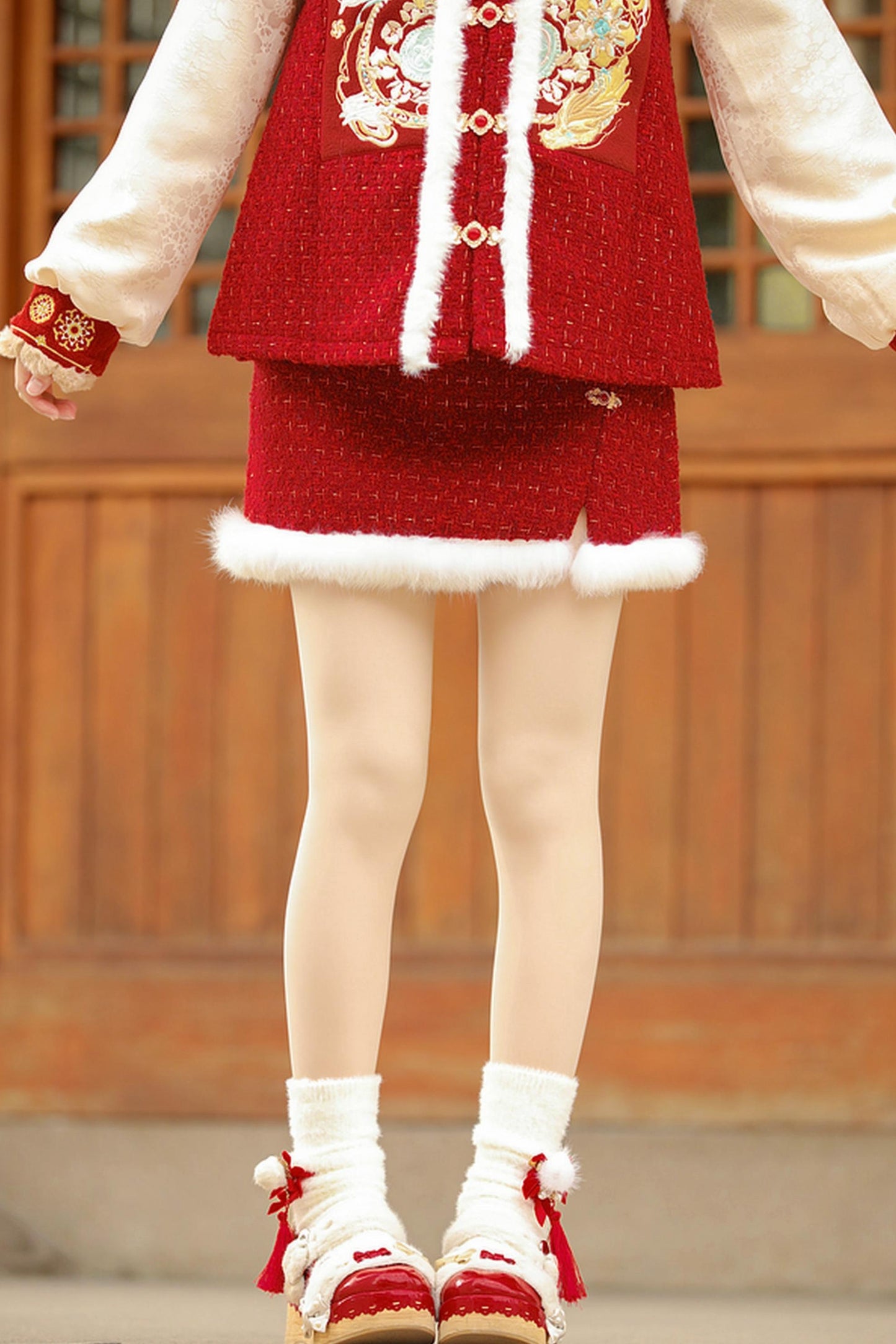 Chinese Red A-Line Skirt