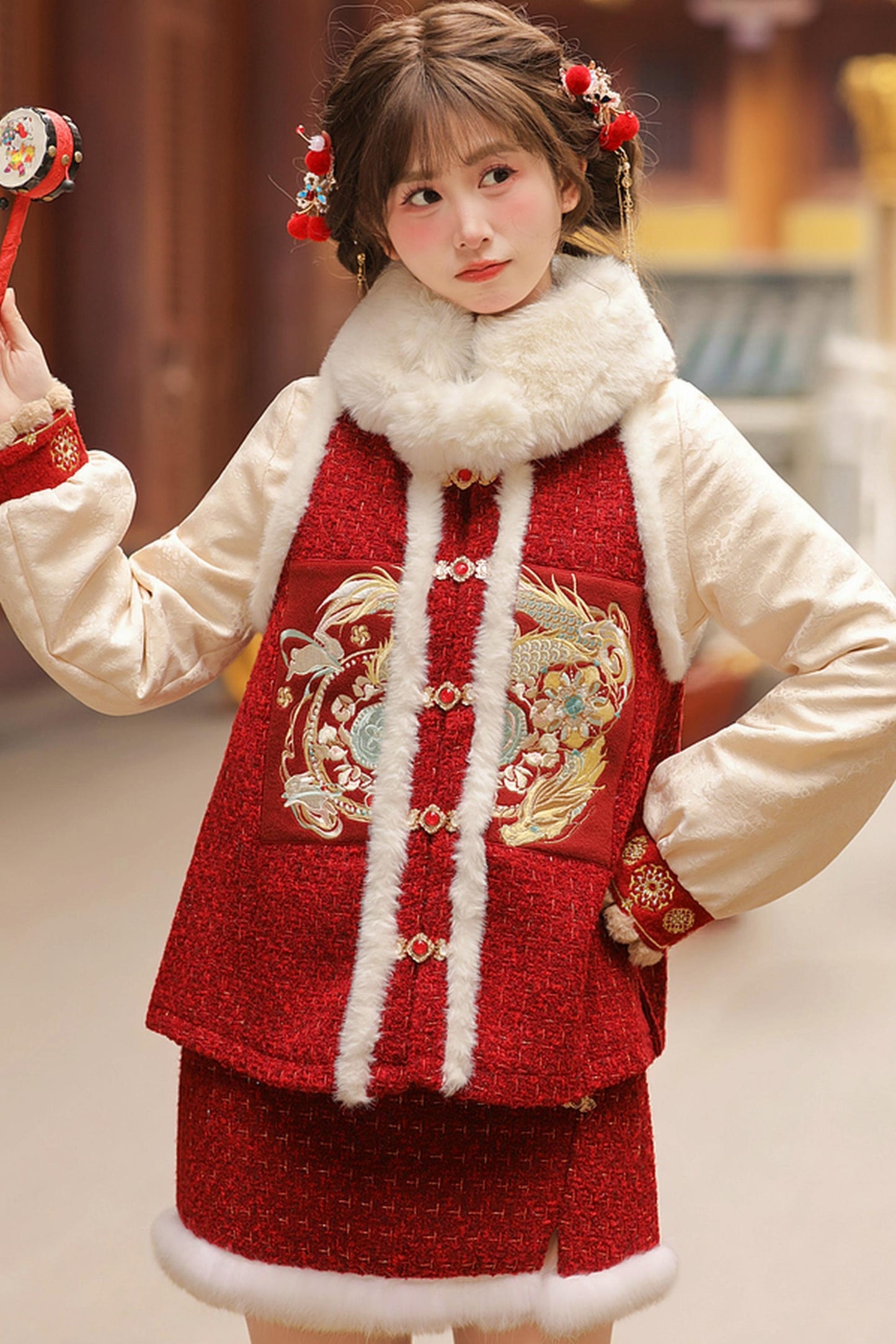 Chinese Design Fur Vest + Skirt