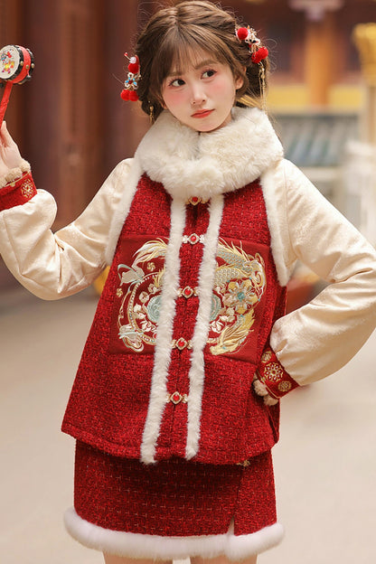 Chinese Design Fur Vest + Skirt