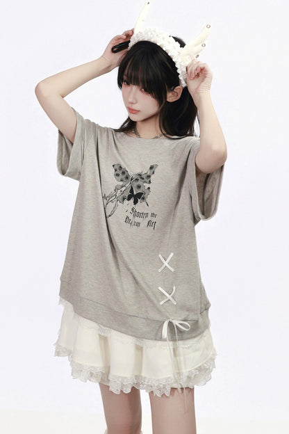 サブカルバタフライTシャツ+スカート+レッグカバー