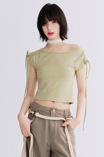 Shoulder Drawstring Cutout Tops