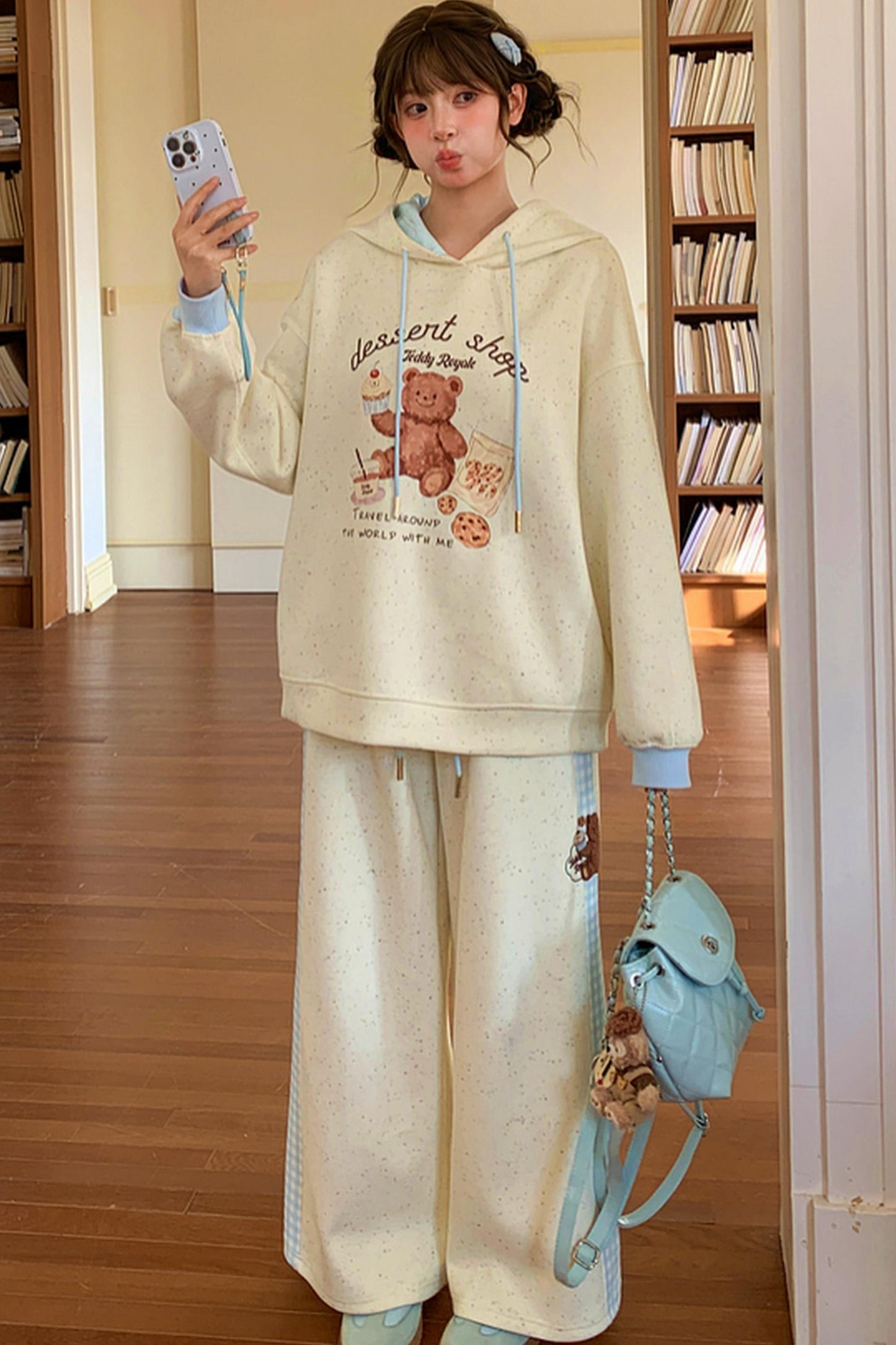 Bear Embroidery Plaid Pants