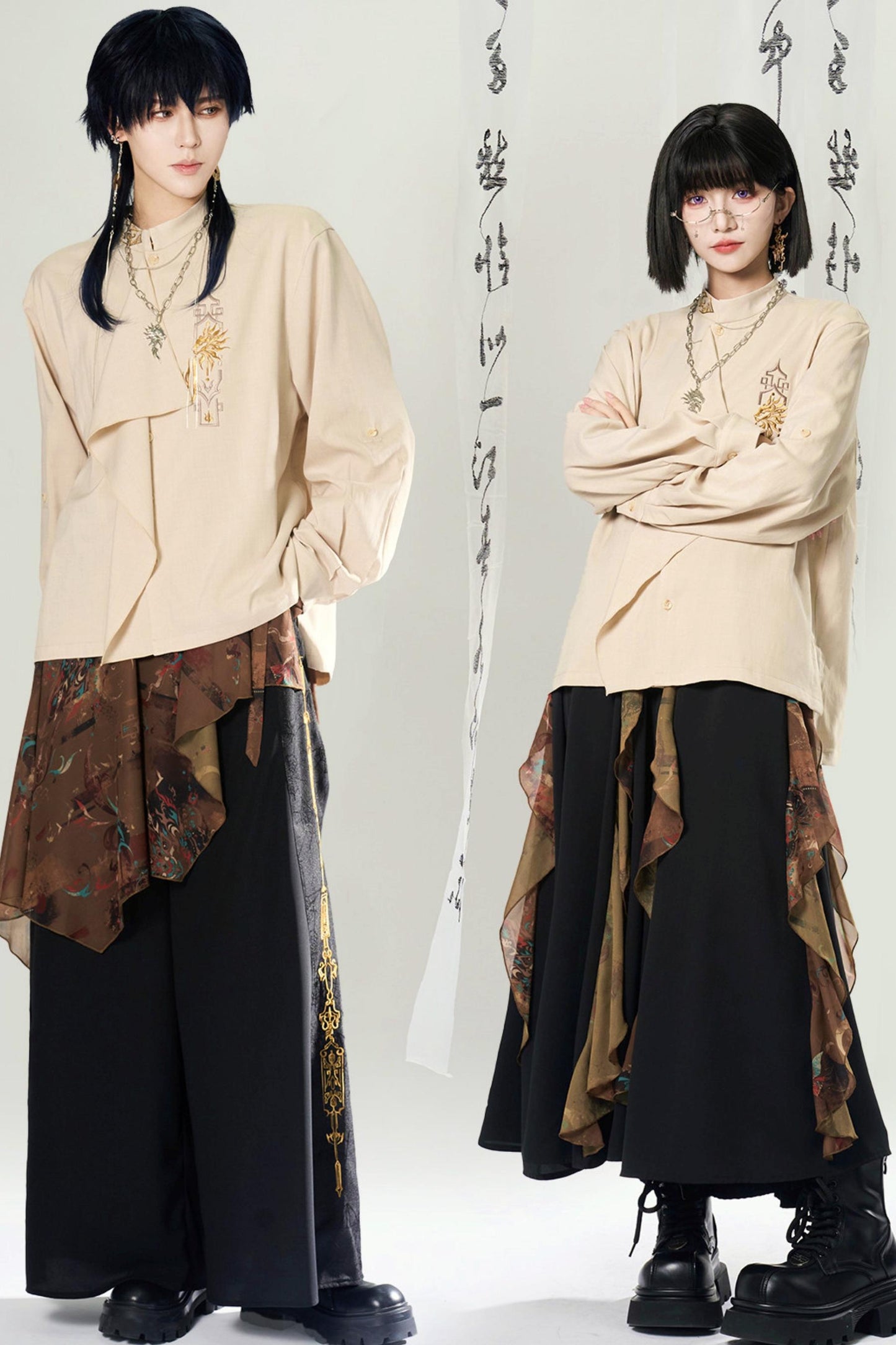 Lagenlook-Set mit weiter Hose im China-Stil