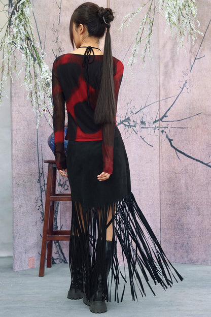 Retro Suede Fringe Skirt