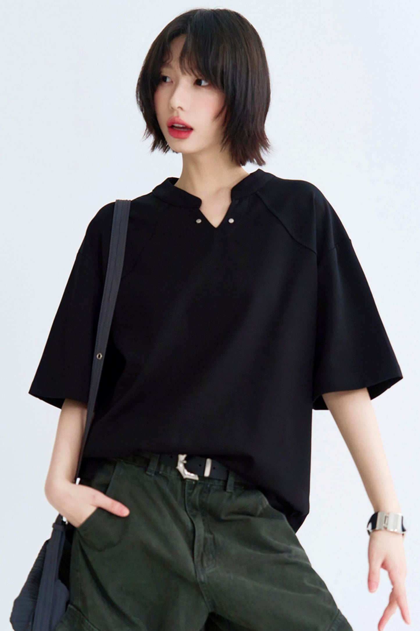 Solid Buoy Neck Loose Casual Tops