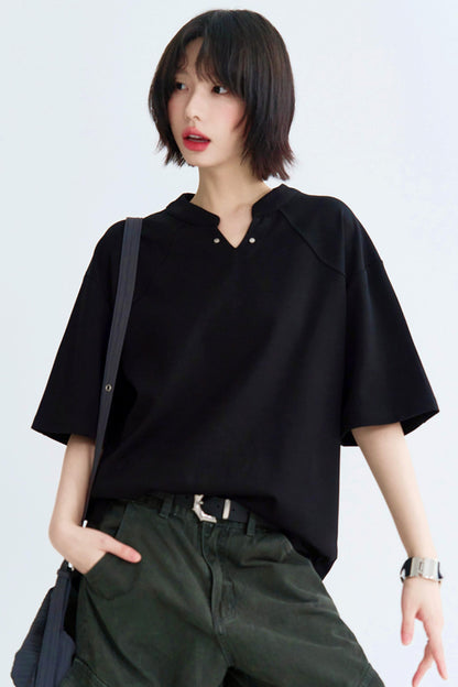 Solid Buoy Neck Loose Casual Tops