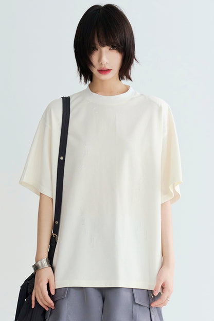 ルーズフィットソリッドカラーティーシャツ