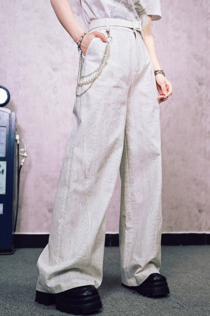 Snake Pattern Vintage Wide-Leg Pants (with Chain)