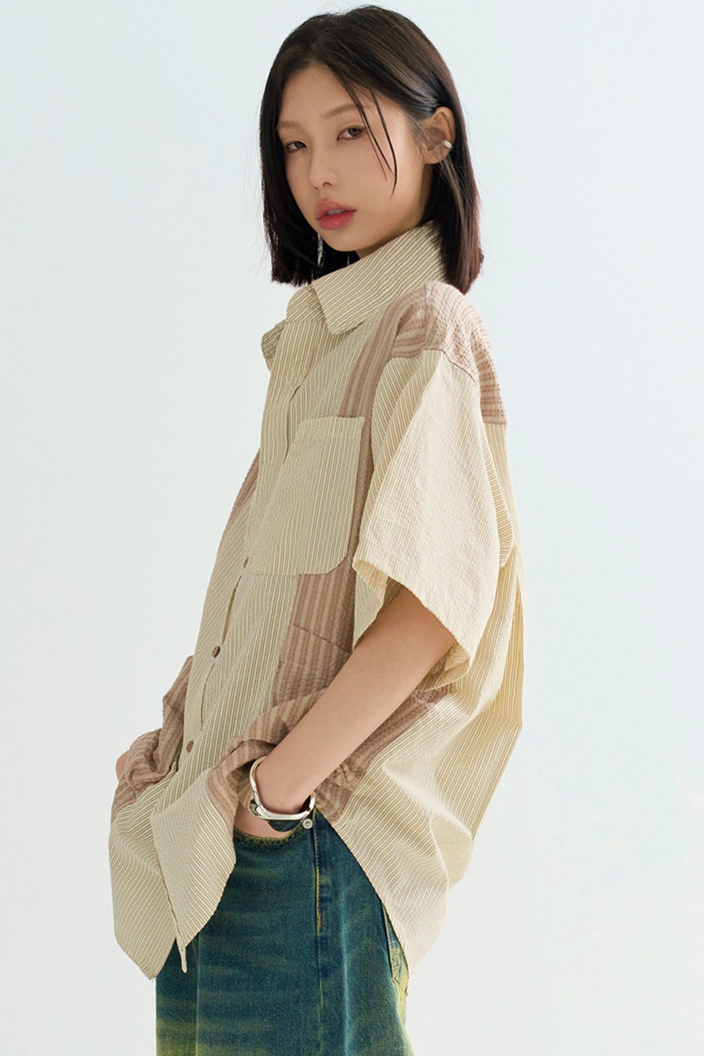 colorblock spliced shirt