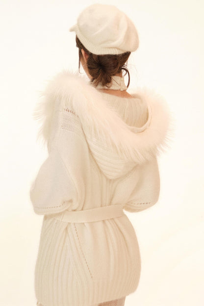 Halter Neck Fuzzy Knit Jacket + Top + Pants