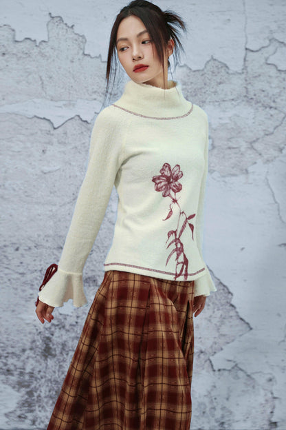 フラワーハイネックニット