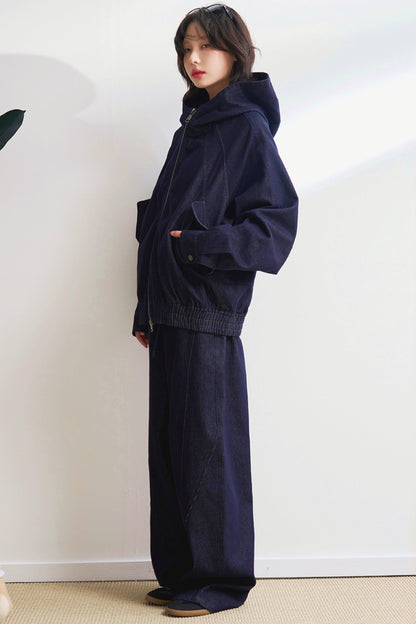 フーデッドカジュアルデニムセットアップ