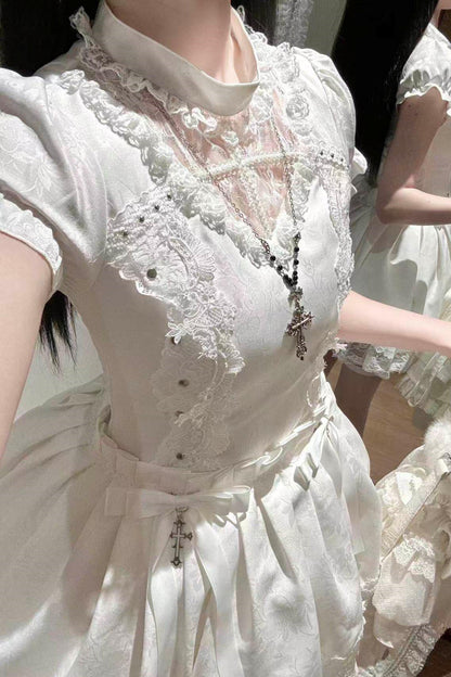 Gothic Doll Dress Adorned with Crosses