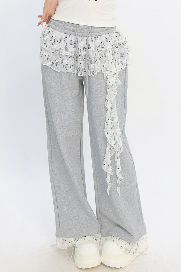 Lace Layered Wide-Leg Pants