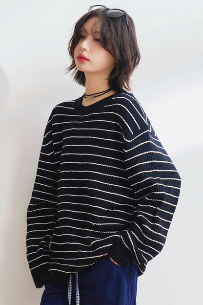 シンプルストライプオータムセーター