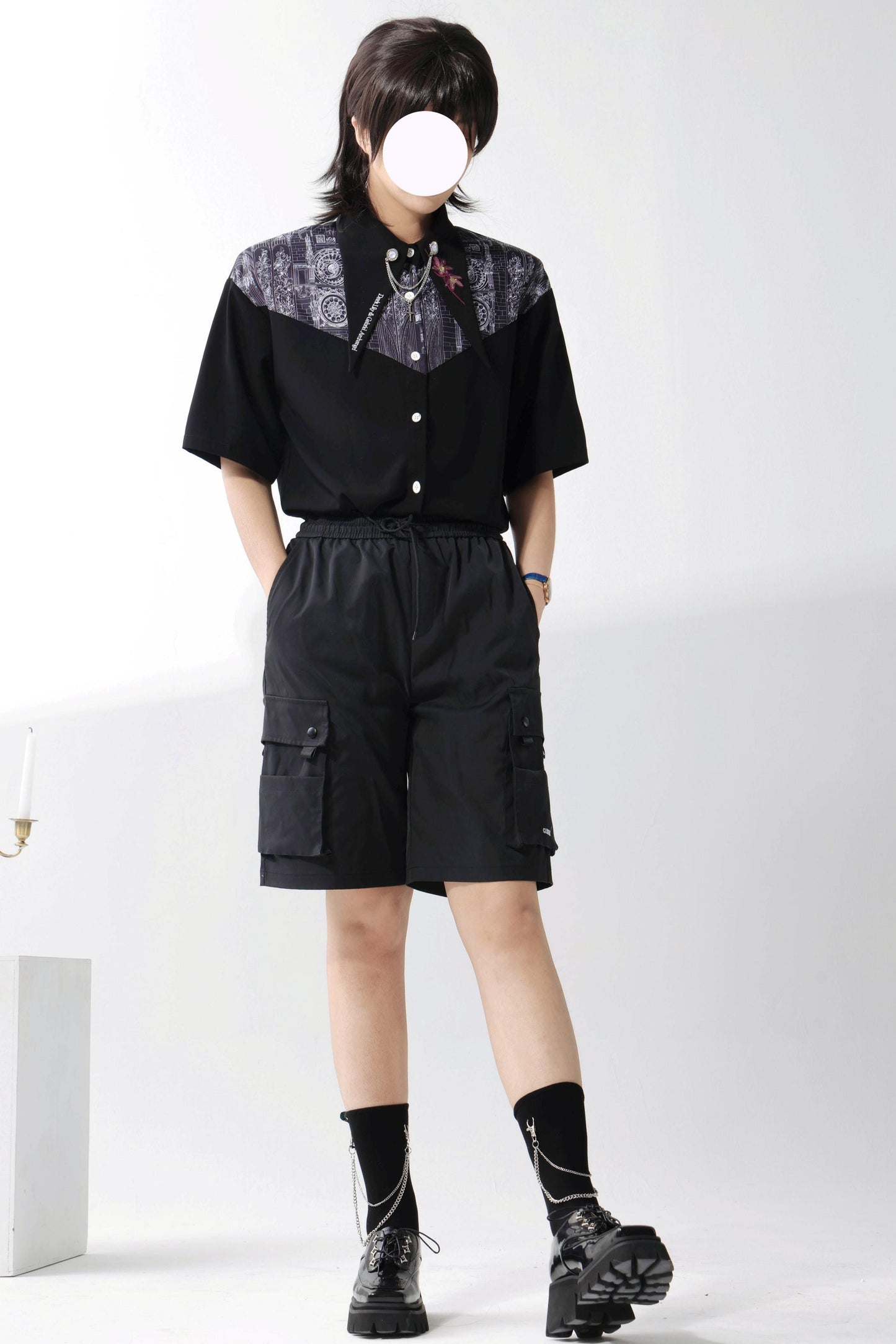 Gothic Arch Print Big Collar Design Shirt