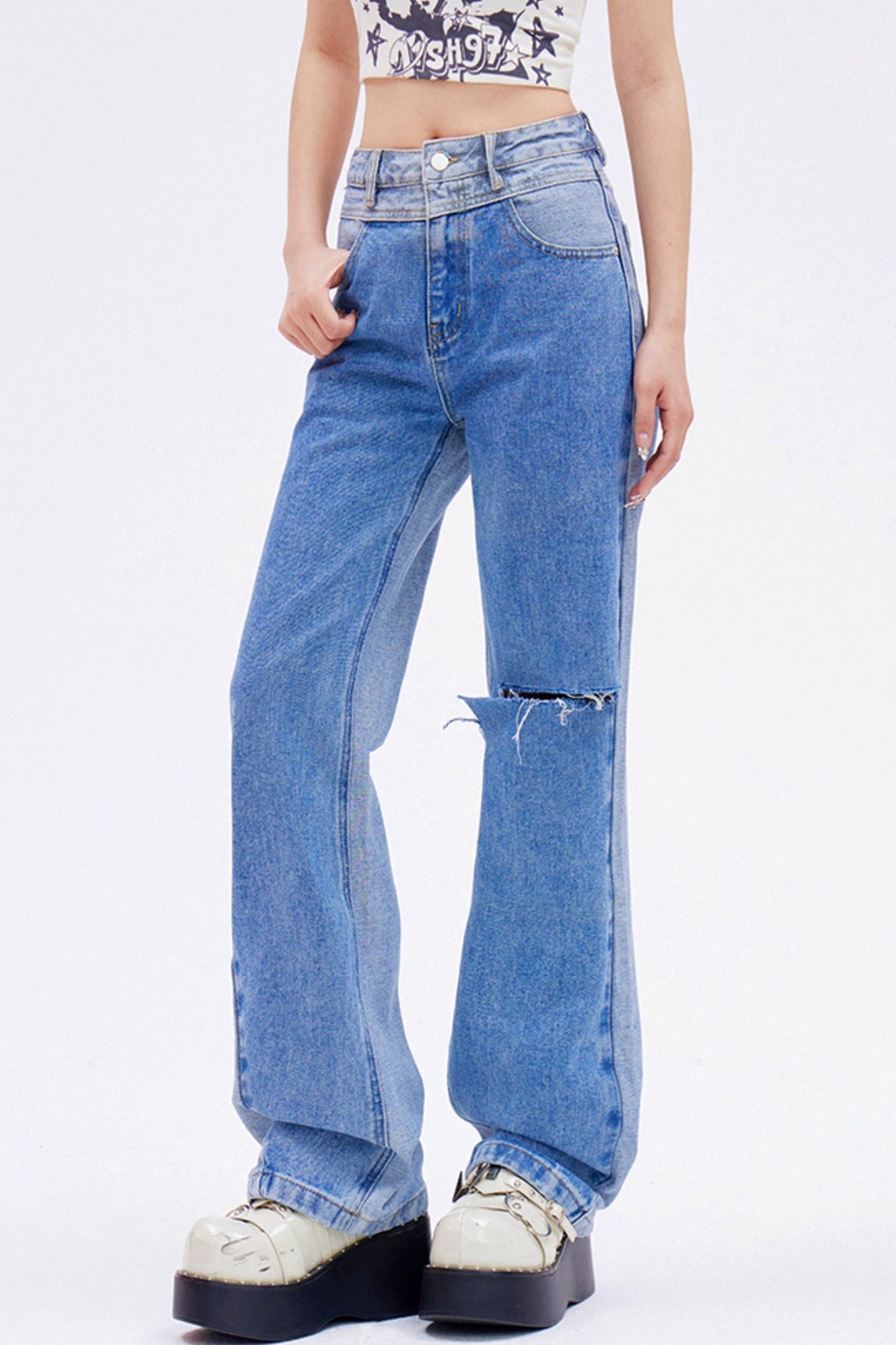 High Waist Color Block Jeans