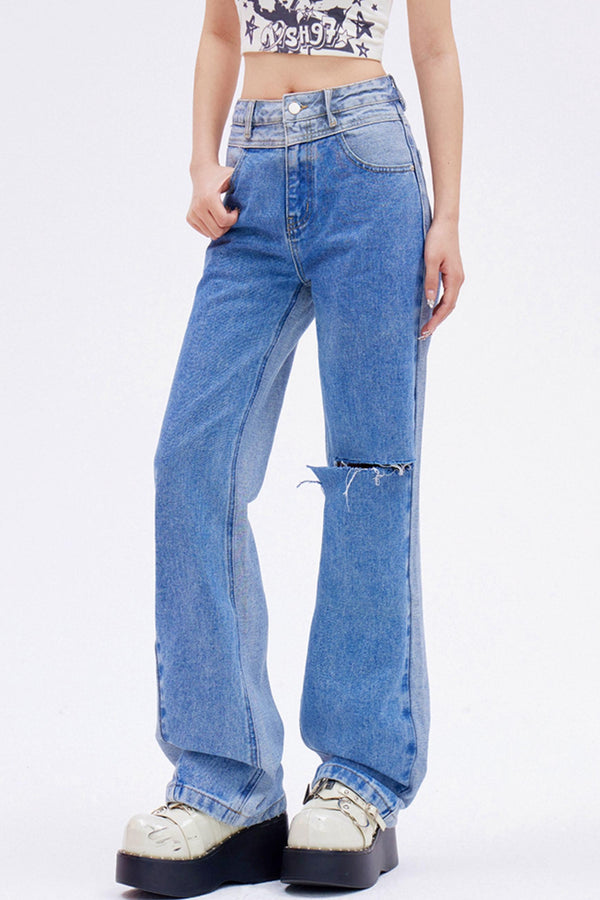 High Waist Color Block Jeans