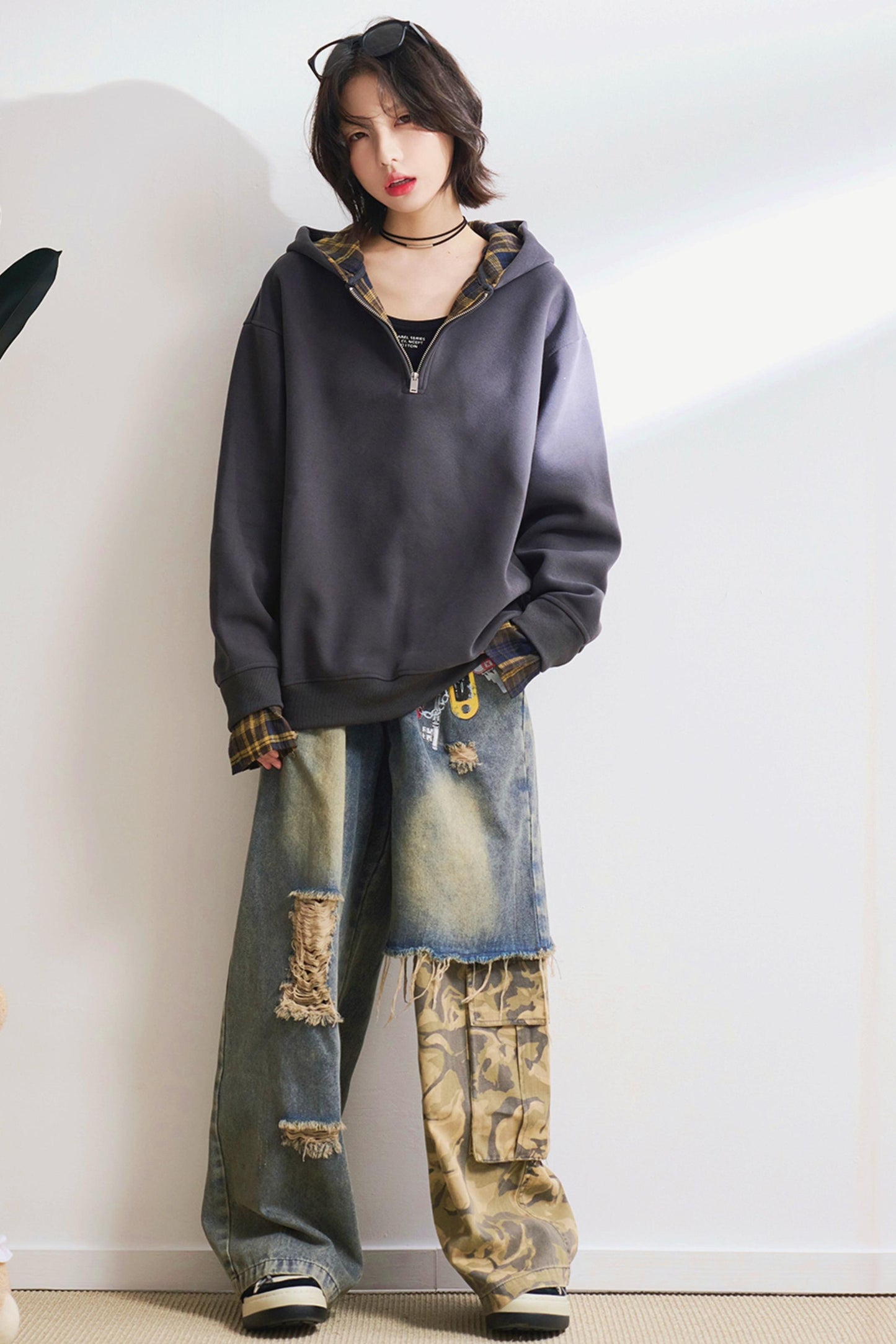 ステートメントパッチワークカモジーンズ