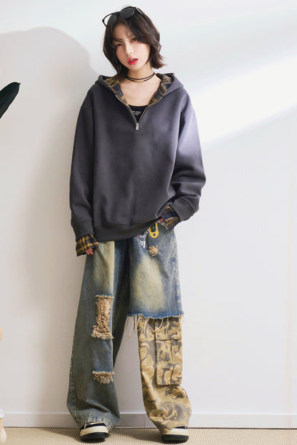 ステートメントパッチワークカモジーンズ