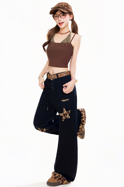 Leopard Star Wide Denim Pants