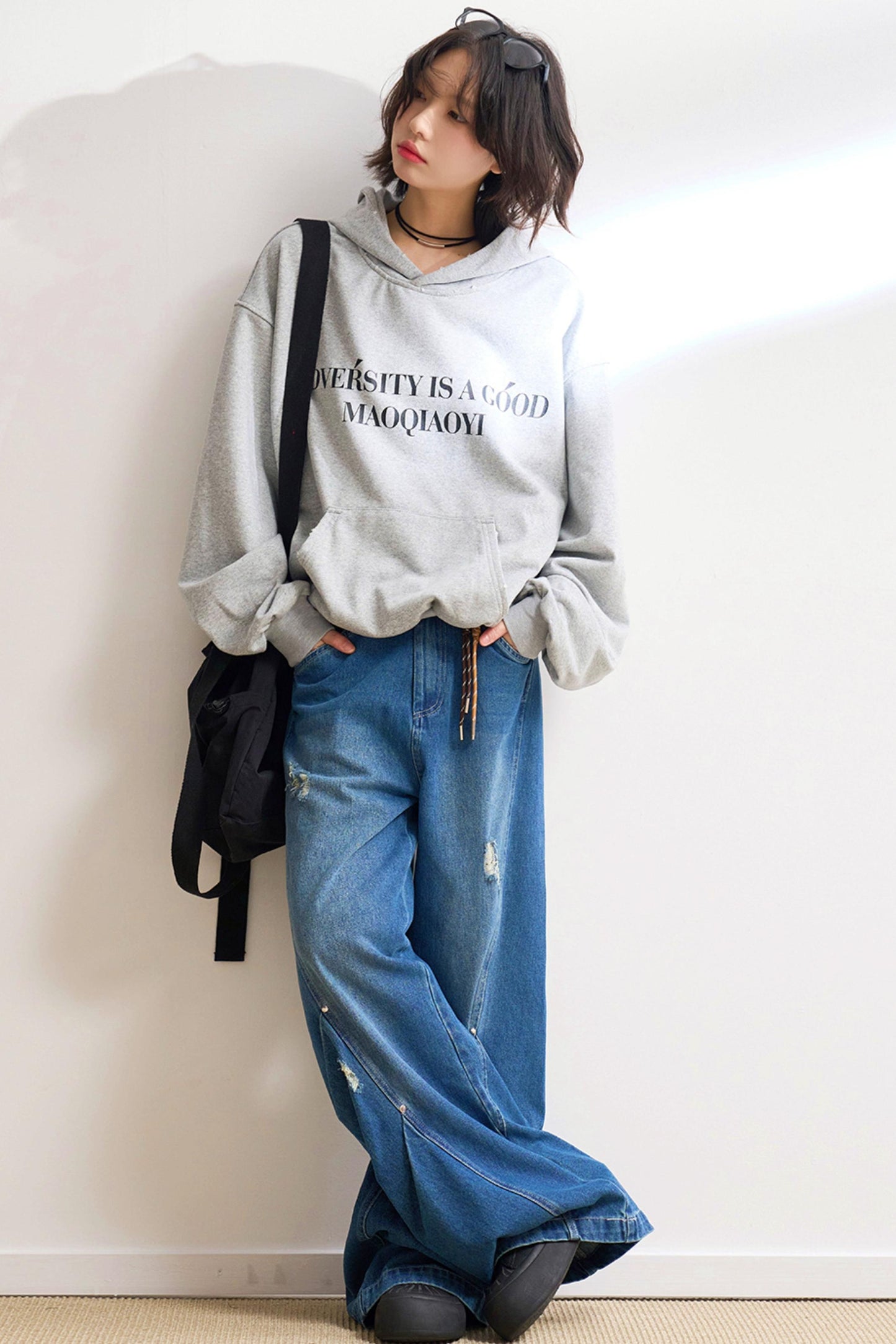 ステートメントリップドワイドレッグジーンズ