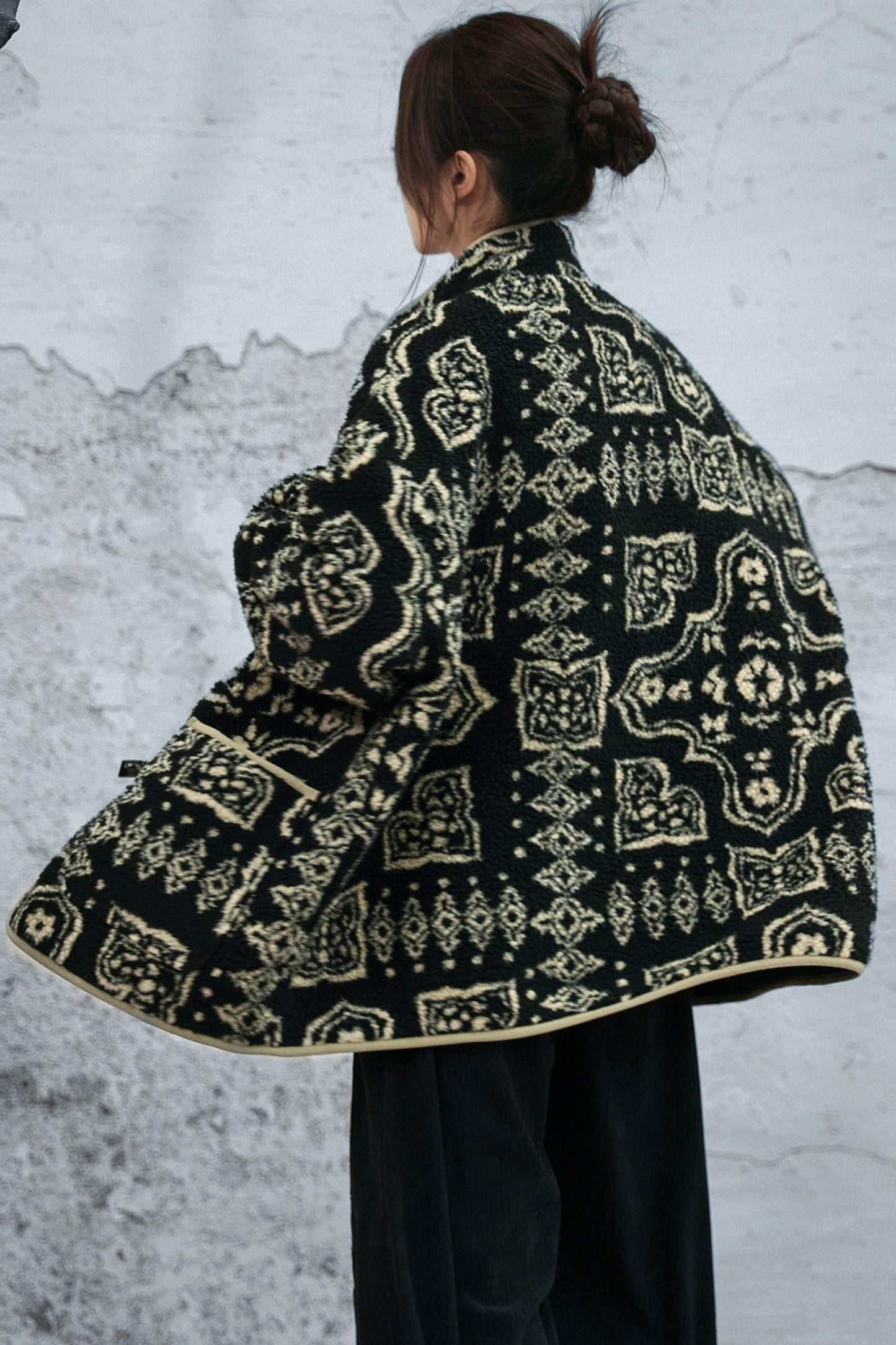 モードジャカードスタンドアップカラーコート