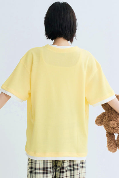 Loose contrast crew neck layered top