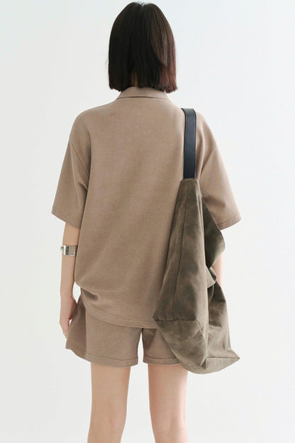 カジュアルモードポロトップス+ショートパンツ