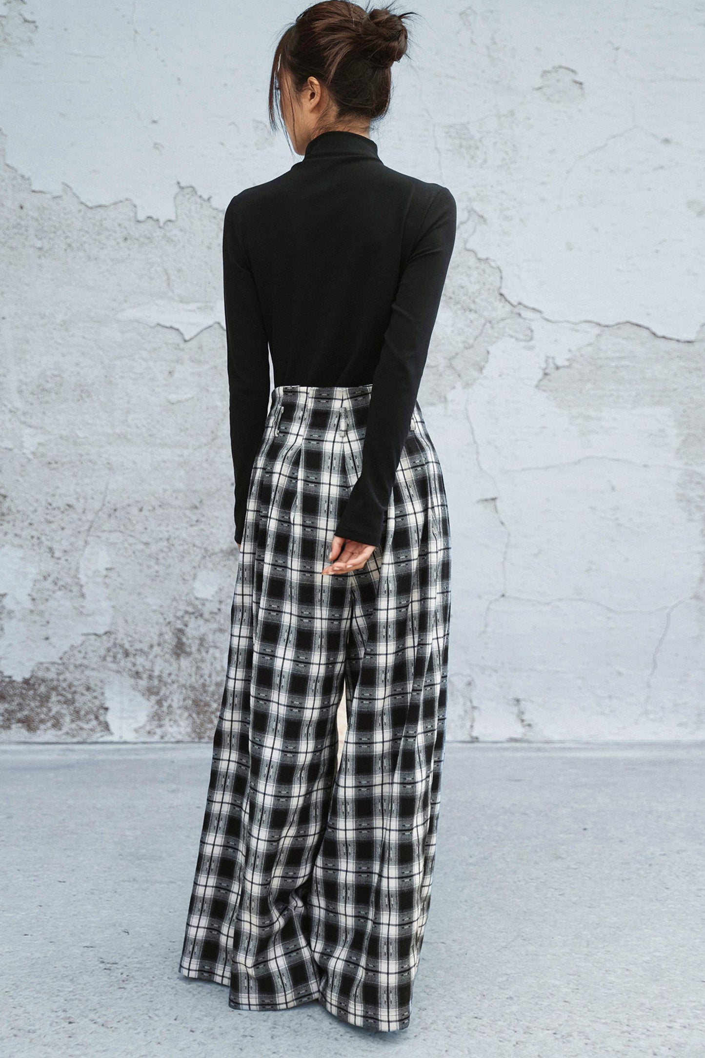 モノトーンチェックワイドレッグパンツ