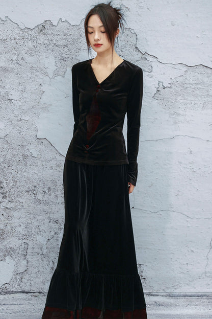 ゴシックベルベットベルスリーブブラウス