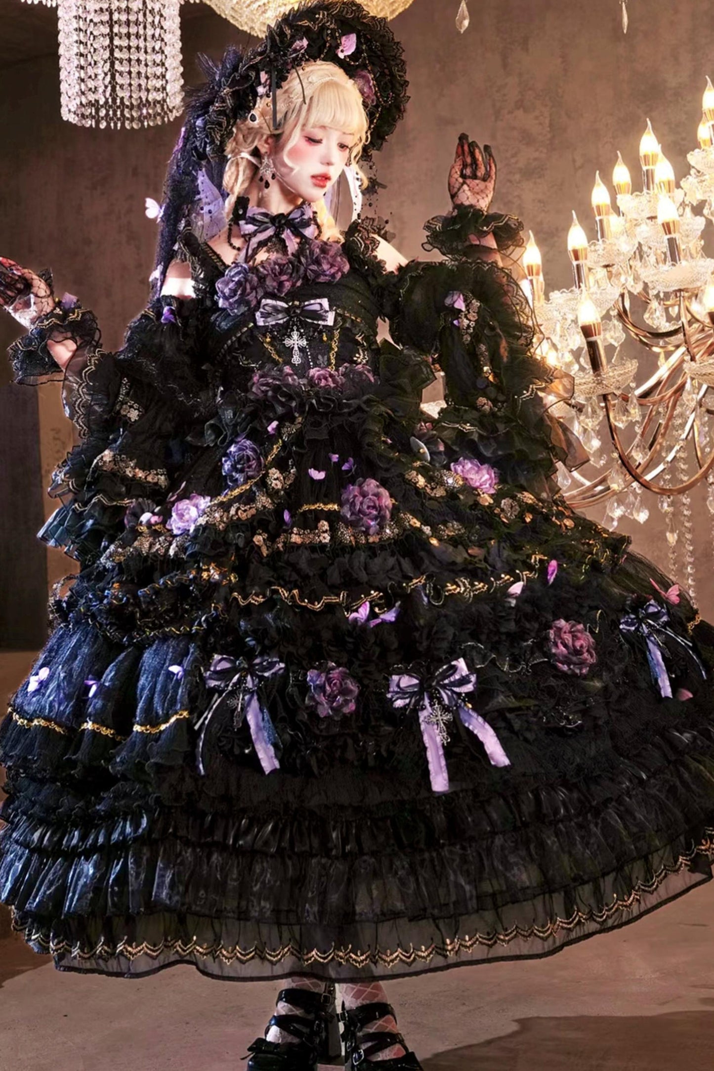 Abito lolita gotico da principessa con bara a farfalla