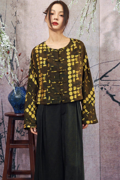 Schwarz-goldene kurze China-Jacke aus Jacquard