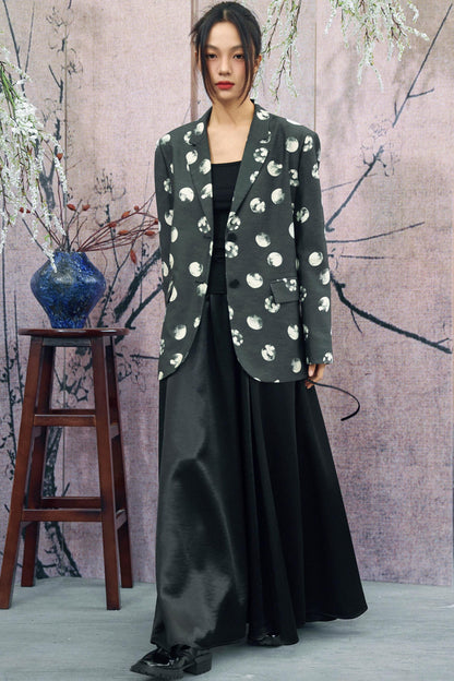 Polka Dot Shoulder Padded Blazer