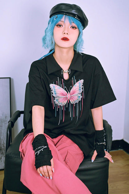 Cyber Butterfly Embroidered Top