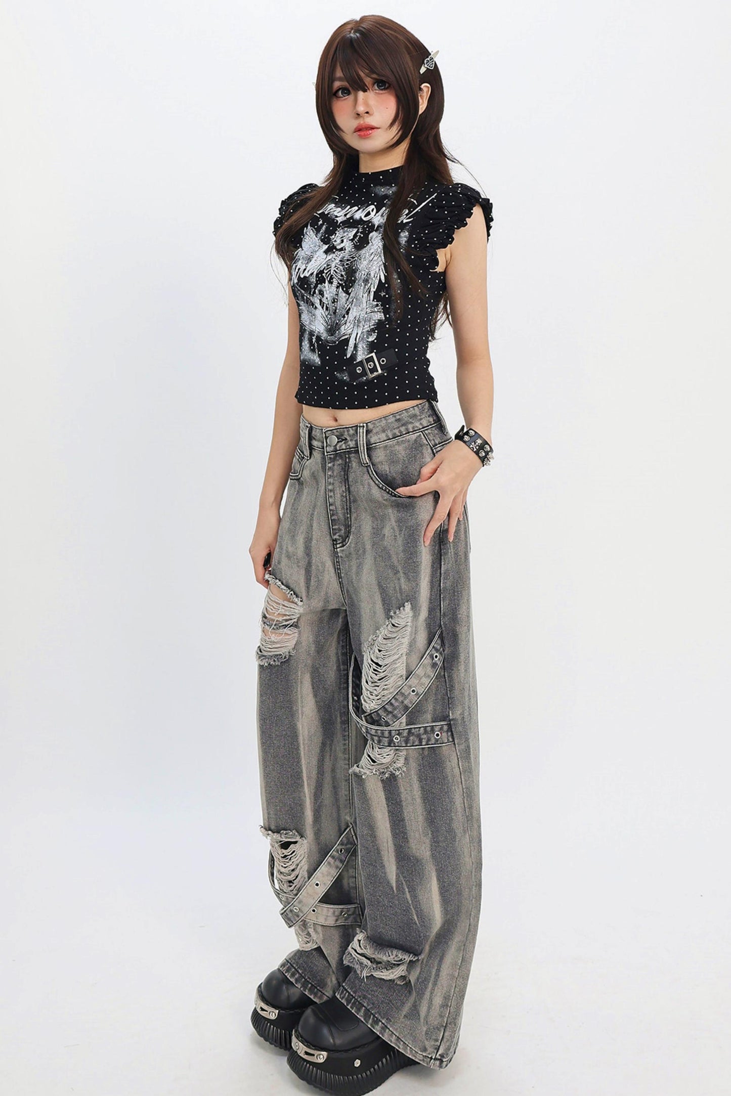 Distressed Strap Grunge Pants