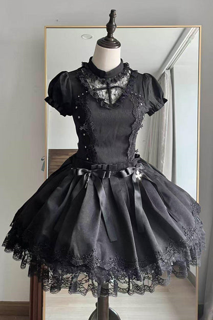 Gothic Doll Dress Adorned with Crosses