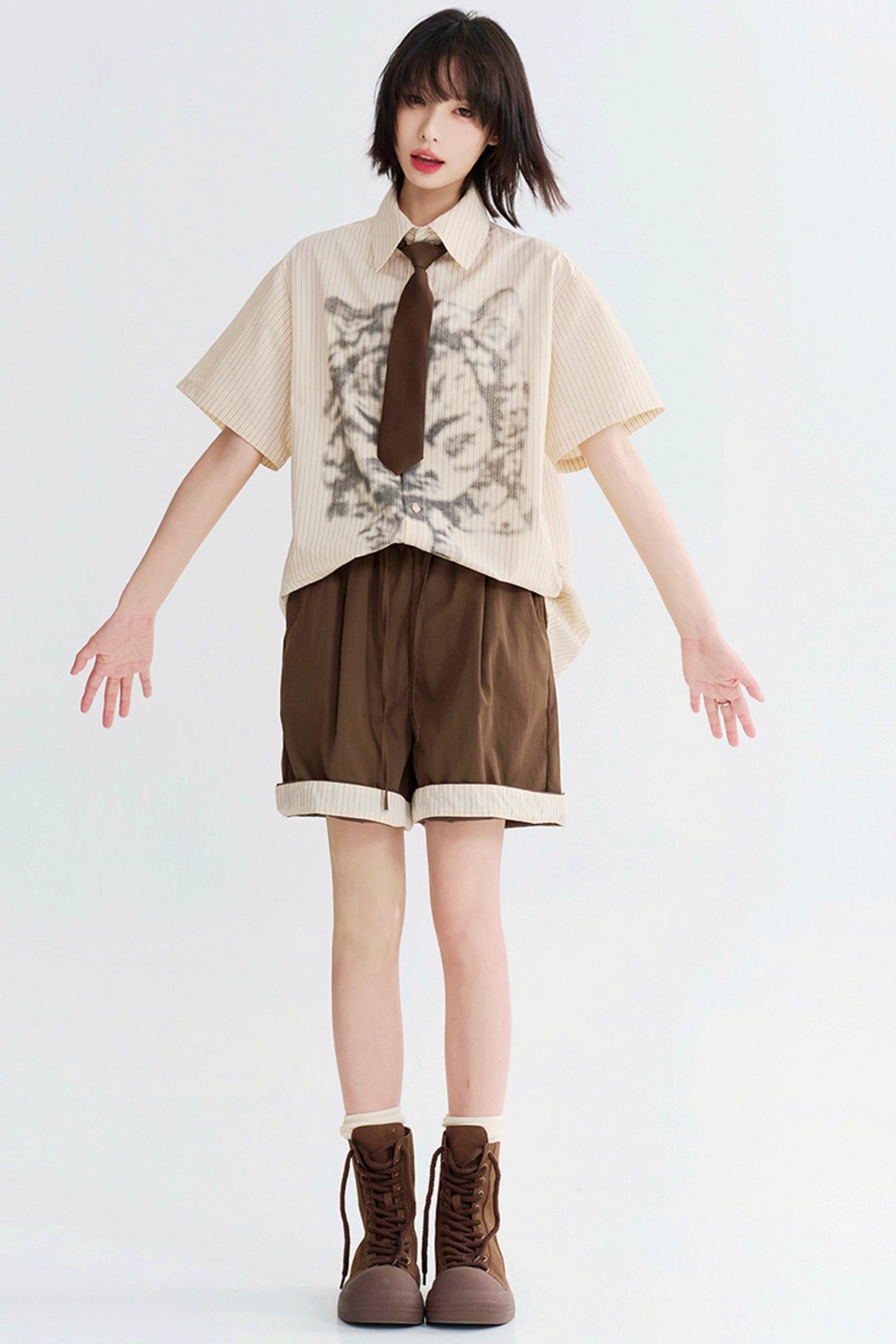 ハイウエストカラーブロックハーフパンツ