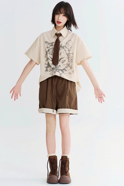 ハイウエストカラーブロックハーフパンツ