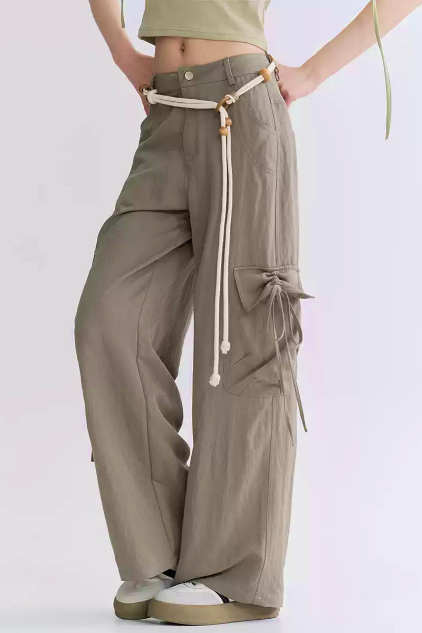 レースアップワイドレッグカーゴパンツ