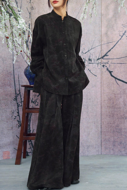 Camicia con colletto alla coreana sfumata nero scuro + pantaloni