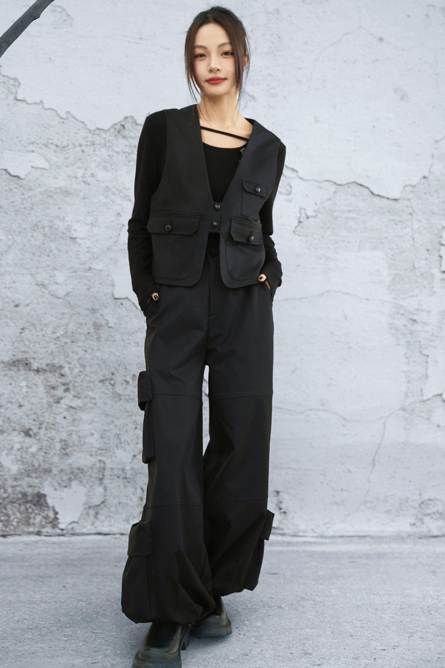 クリスタルボタンベルベットニットトップス