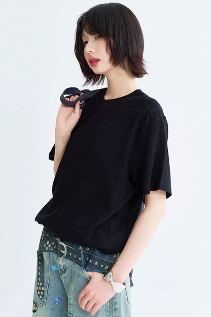 テクスチャードソリッドカラーティーシャツ