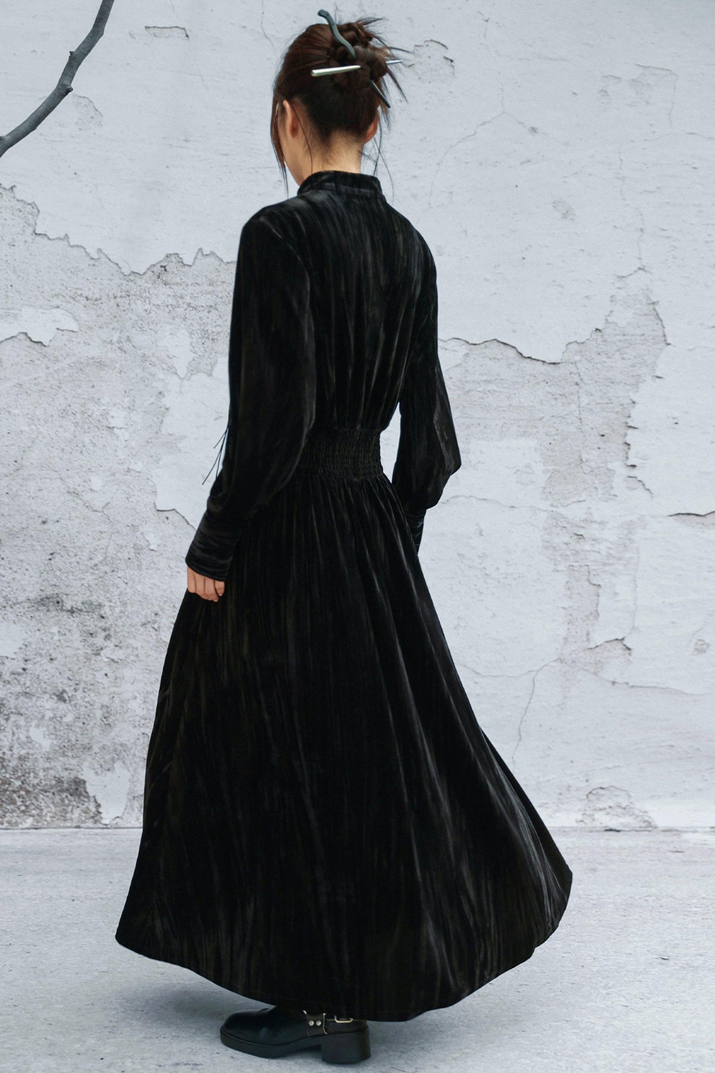 スタンドカラーべルベットドレス